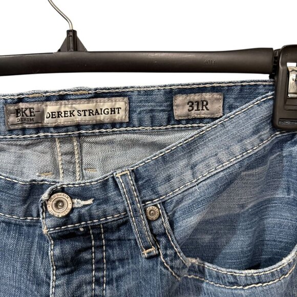 Bke Derek Straight Leg Denim Jeans 31R Blue Medium Wash Mens Casual Everyday - Picture 4 of 9